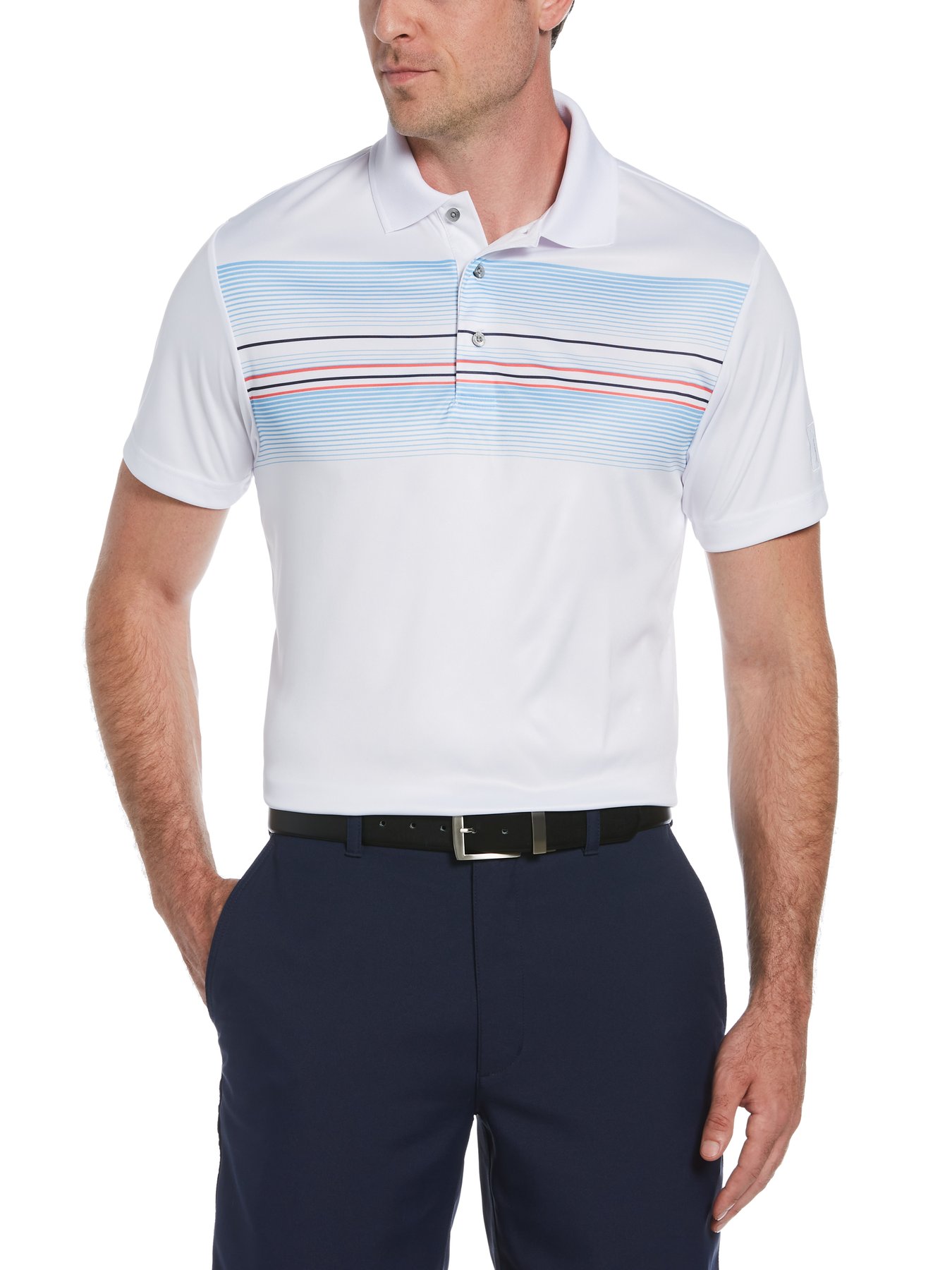 $25 Men’s Engineered Leisure Stripe Golf Polo