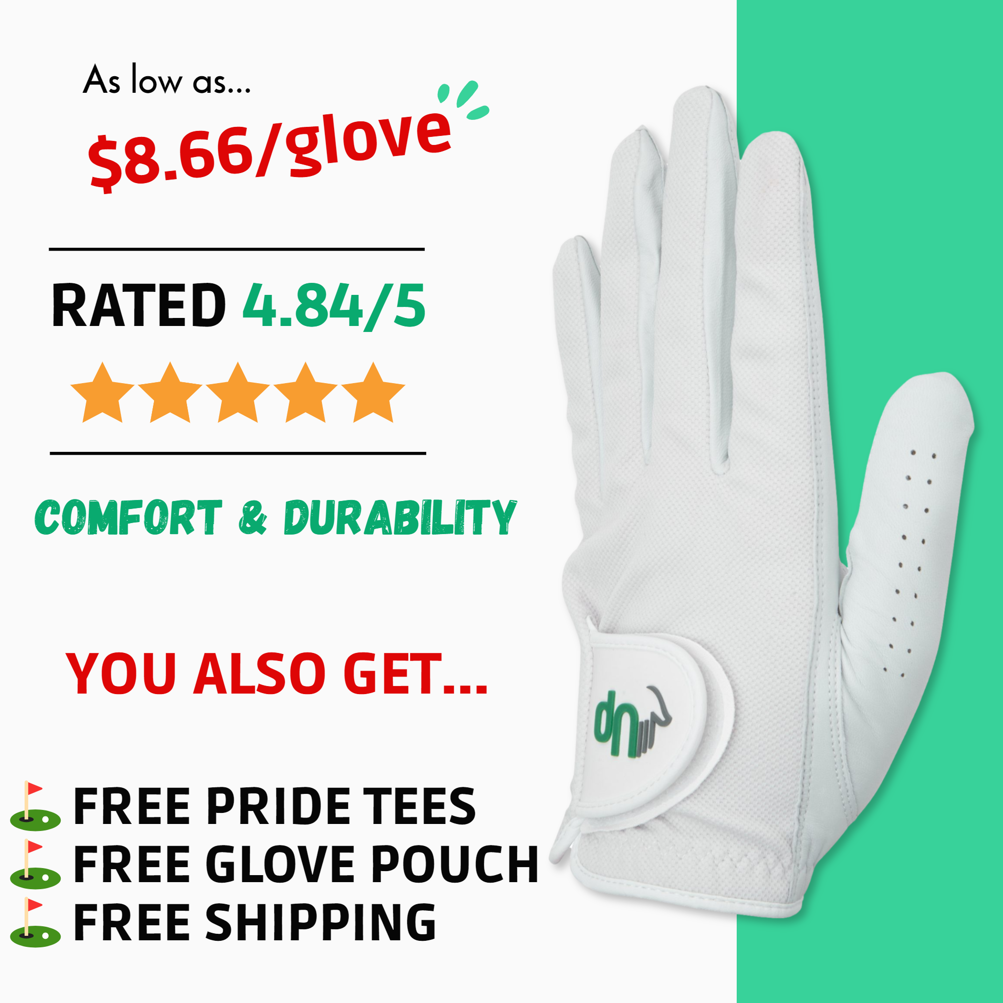 New customer exclusive – 10% off UpGlove glove subscription (as low as $9 / glove) plus tees, glove pouch and free shipping