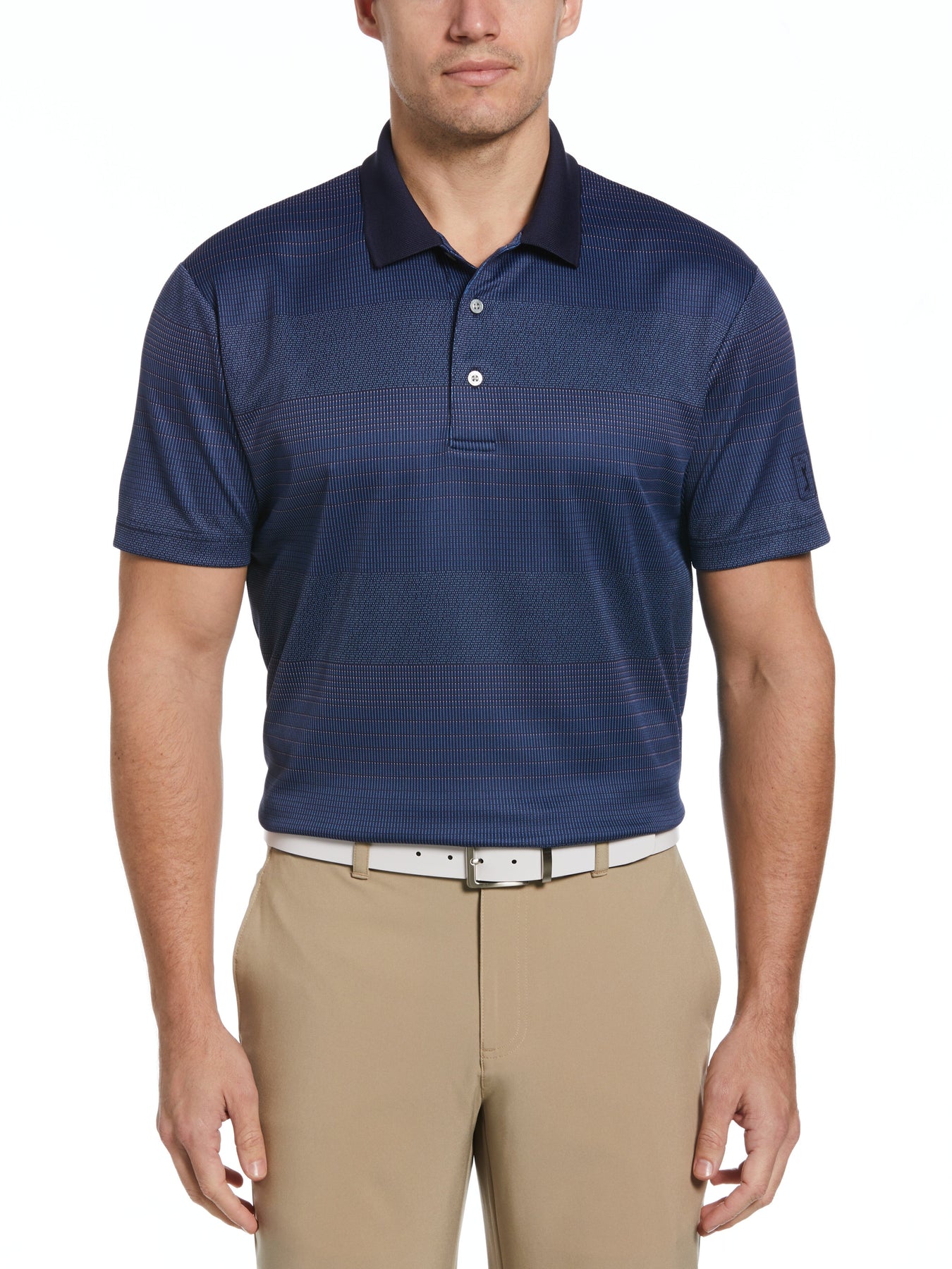 $18 Men’s Large Scale Birdseye Stripe Jacquard Golf Polo