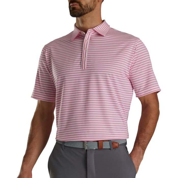 $50 FootJoy Oxford Stripe Jacquard Jersey Self Collar Golf Polo