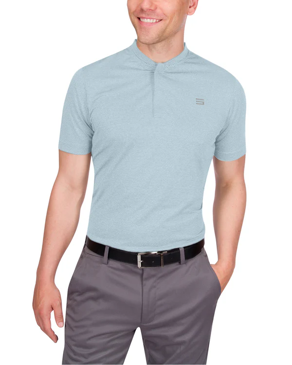 $19 Three Sixty Six Thin-Striped Collarless Golf Polo